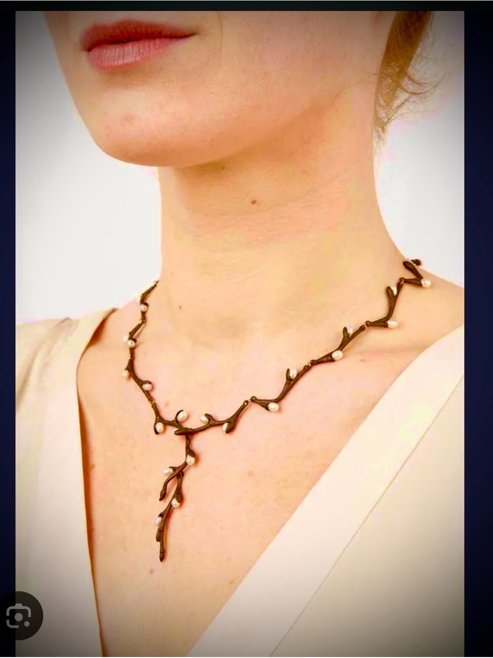 MICHAEL MICHAUD Authentic Iconic Willow Branch Necklace. Bronze w/Genuine Pearls